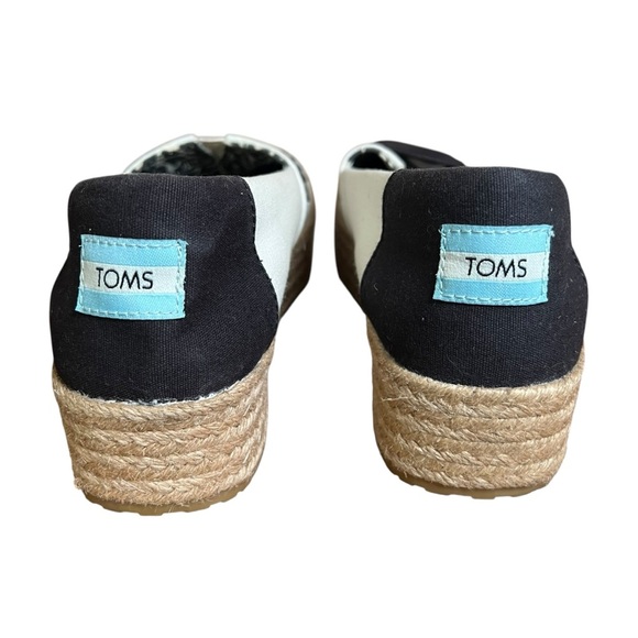 TOMS Valencia Espadrille Platform Slip-on Shoes Natural Canvas Black Womens Sz 7 - Picture 6 of 11